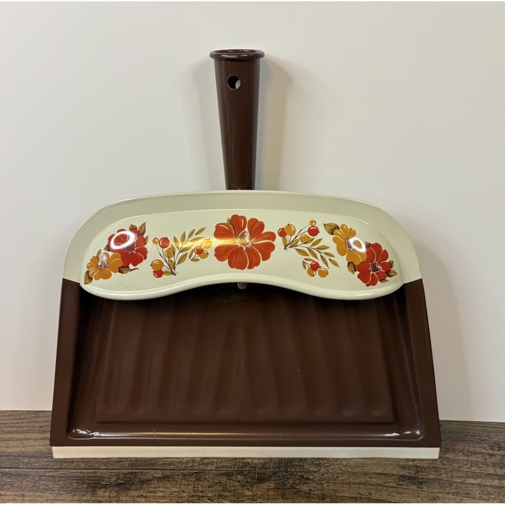 Vintage 1970s JV Reed Metal Dustpan Brown Floral Country Cottagecore Dust Pan